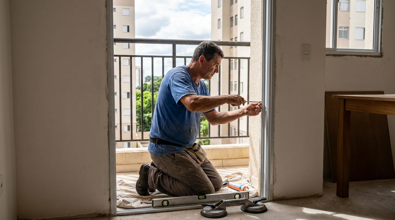 Janela de vidro em apartamento alto em Jundiaí-SP